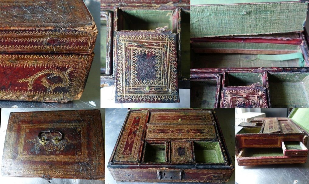 Objet en cuir charnière cassée
